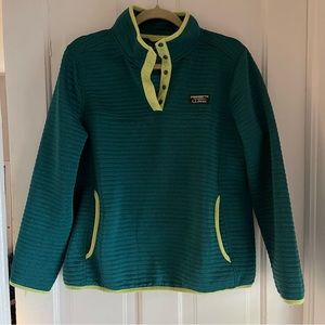 L.L. Bean Airlight Knit Pullover Quarter Snap Teal Green Women's Size L petite
